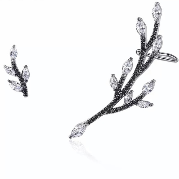 NEW💎💙💎ASYMMETRIC🖤BLACK BRANCH CLIMBER EARRINGS - Picture 2 of 15